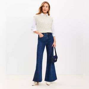 LOFT High Rise Super Flare Jeans in Refined Mid Indigo Wash Size 6 (27)